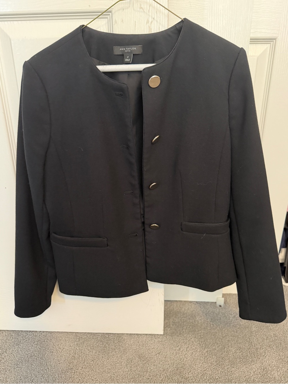Ann Taylor Black Collarless Wool Blend Jacket